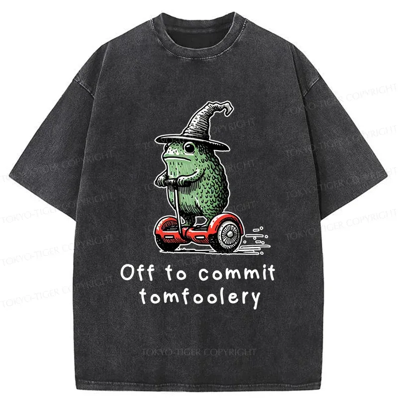 Tokyo-Tiger Frog Riding A Balance Scooter Japan Washed T-Shirt