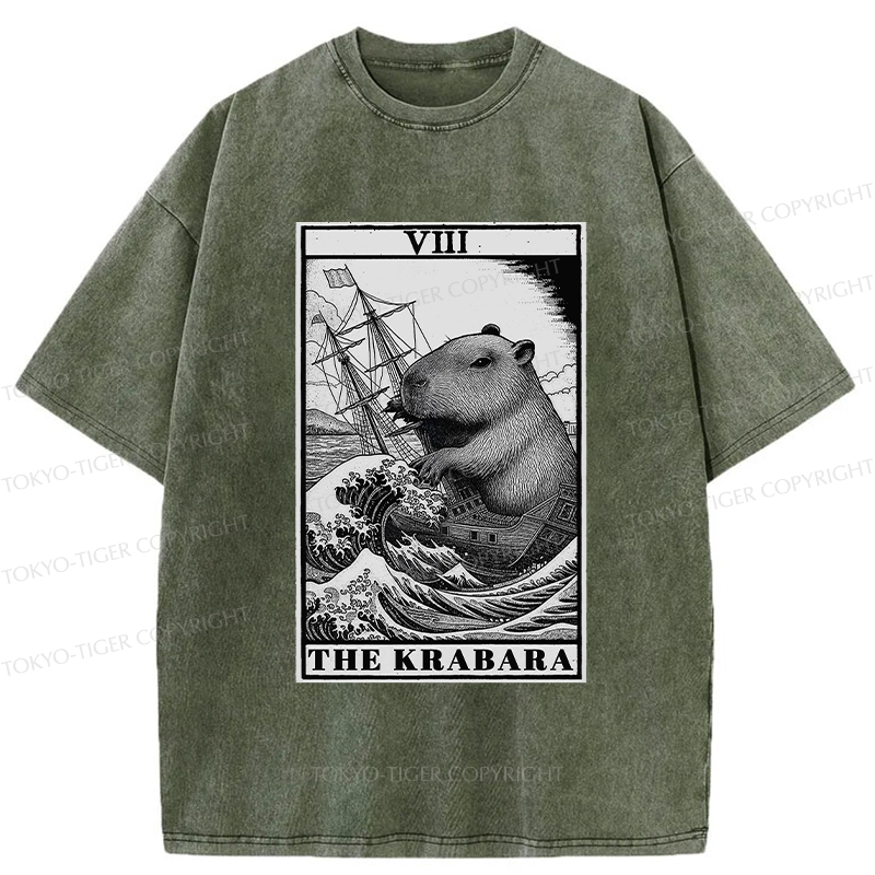 Tokyo-Tiger Capybara Destroyers In The Waves Washed T-Shirt