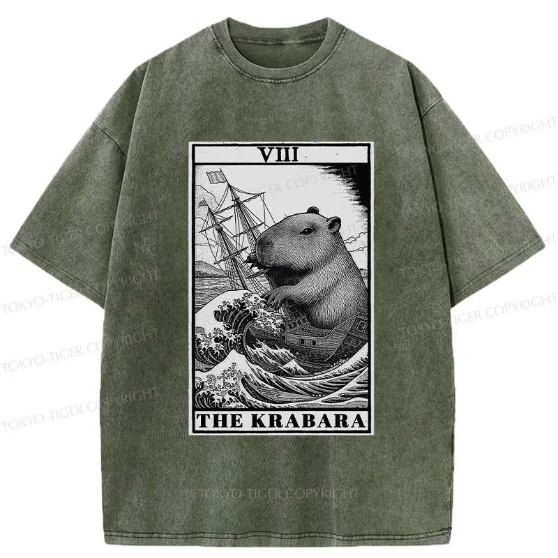Tokyo-Tiger Capybara Destroyers In The Waves Washed T-Shirt