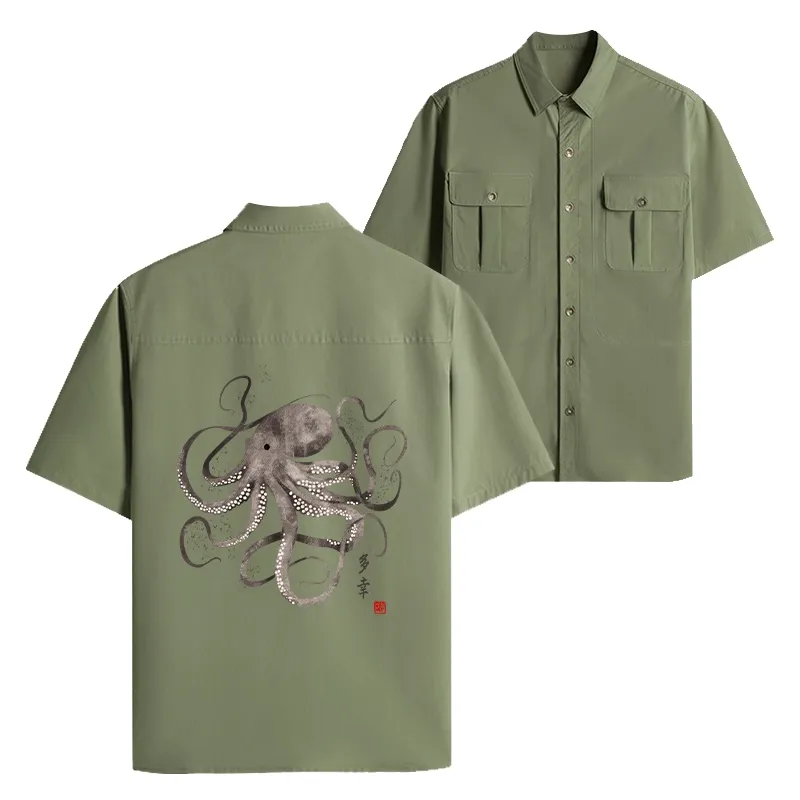 Tokyo-Tiger Octopus Japanese Calligraphy Work Shirt
