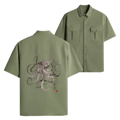 Tokyo-Tiger Octopus Japanese Calligraphy Work Shirt