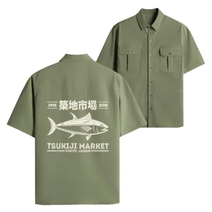 Tokyo-Tiger Retro Tsukiji Fish Market Streetwear Tokyo Work Shirt