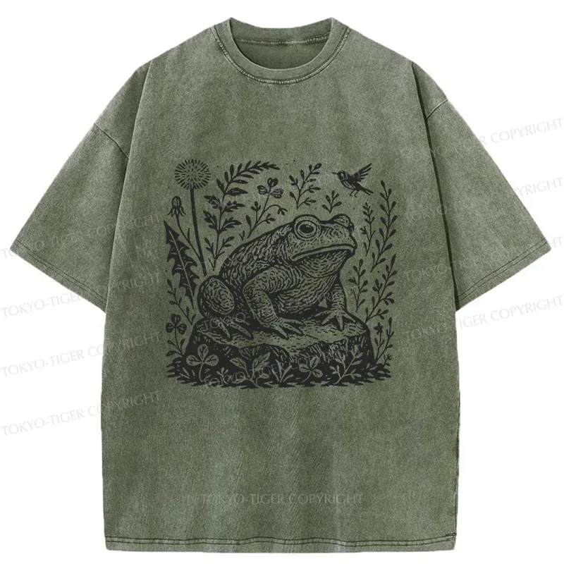 Tokyo-Tiger Frog In The Grass Washed T-Shirt