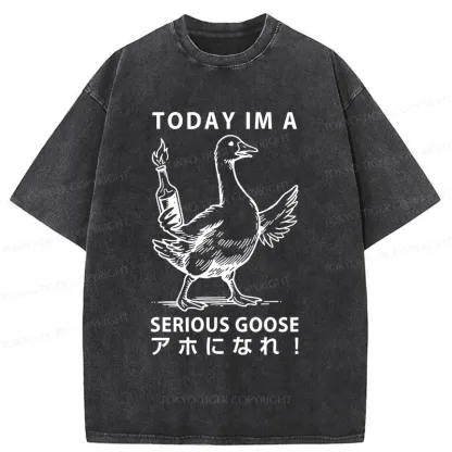 Tokyo-Tiger Goose Holding A Fuel Bottle Washed T-Shirt