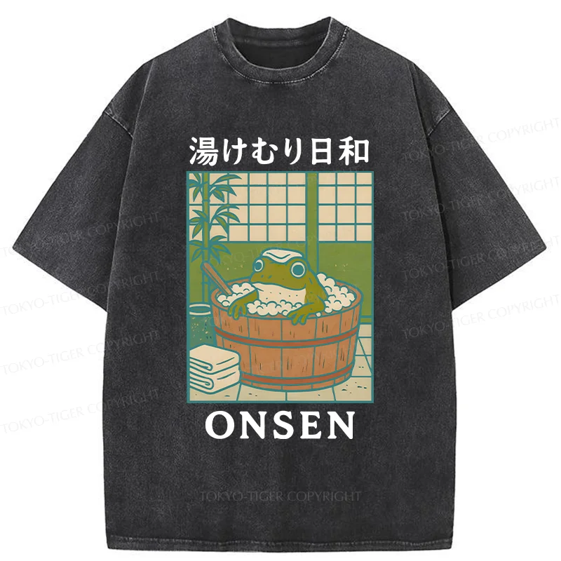 Tokyo-Tiger Frog Taking A Bath Japan Washed T-Shirt