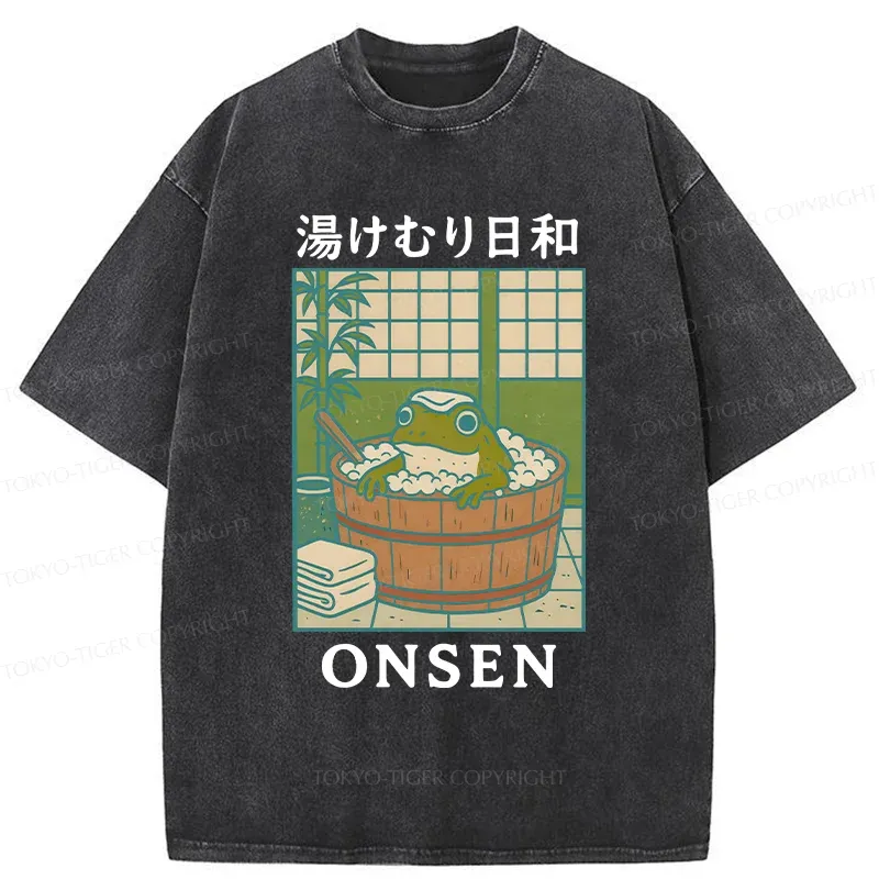 Tokyo-Tiger Frog Taking A Bath Japan Washed T-Shirt