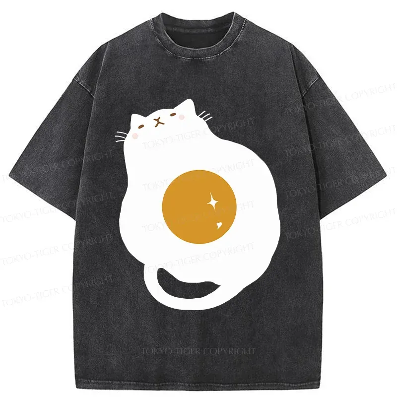 Tokyo-Tiger Fried Egg Cat Washed T-Shirt