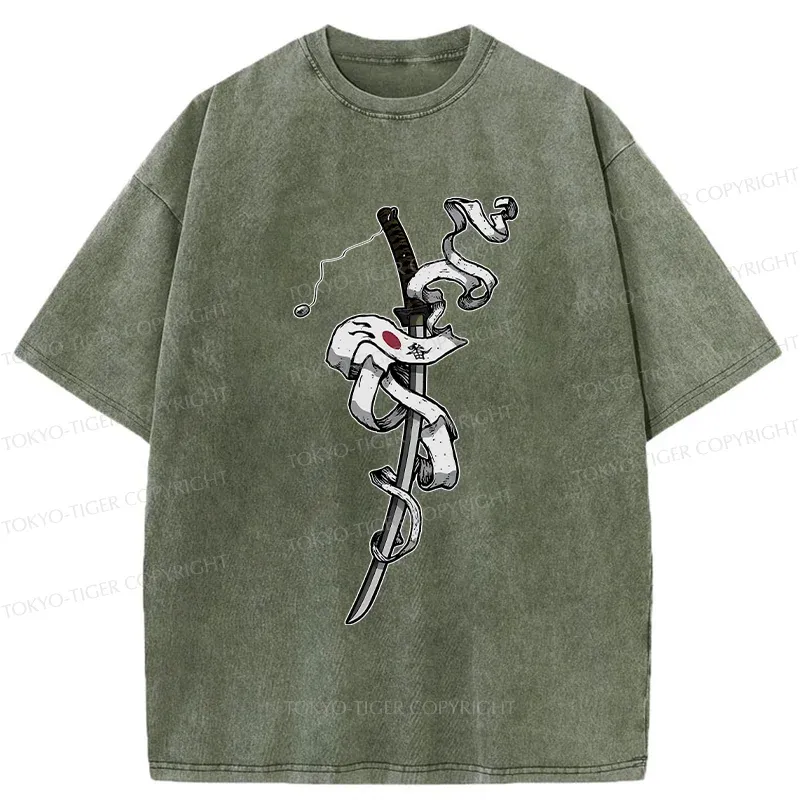 Tokyo-Tiger Samurai Sword Washed T-Shirt