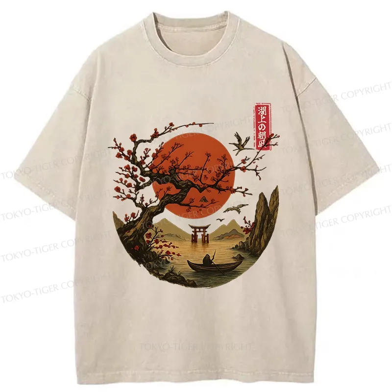 Tokyo-Tiger Japanese Tranquil Scenery Washed T-Shirt