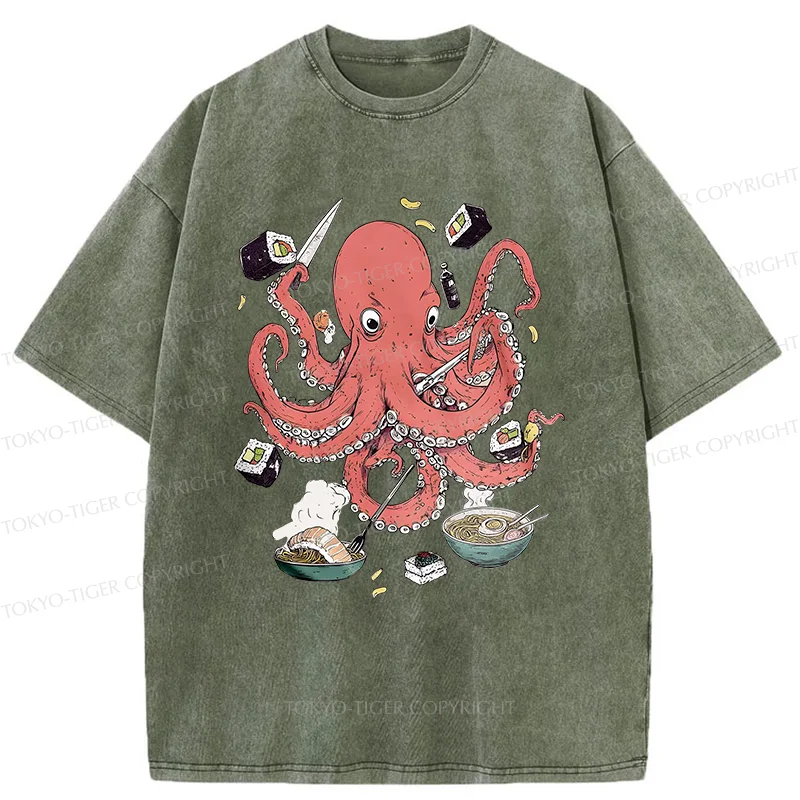 Tokyo-Tiger Octopus Chef Washed T-Shirt