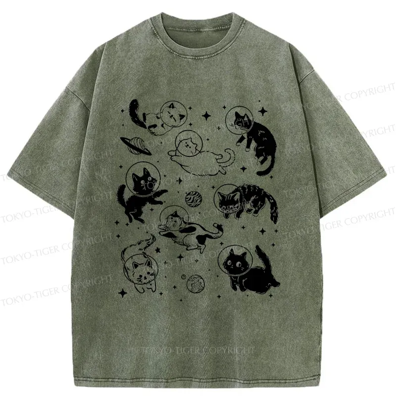 Tokyo-Tiger Space Cat Washed T-Shirt