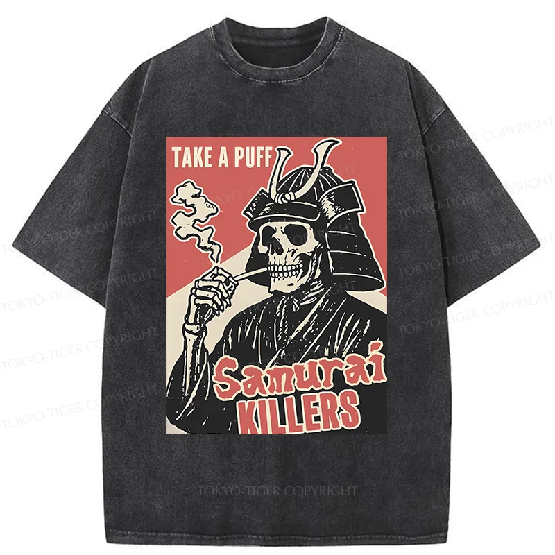 Tokyo-Tiger Smoking Samurai Washed T-Shirt