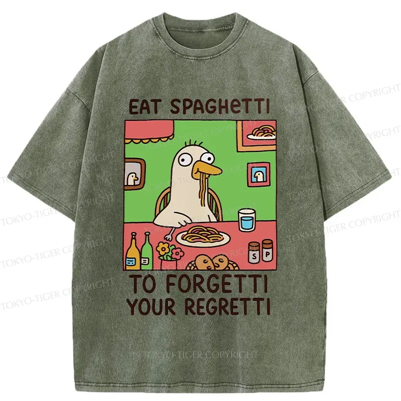 Tokyo-Tiger Stupid Goose Eating Pasta Washed T-Shirt