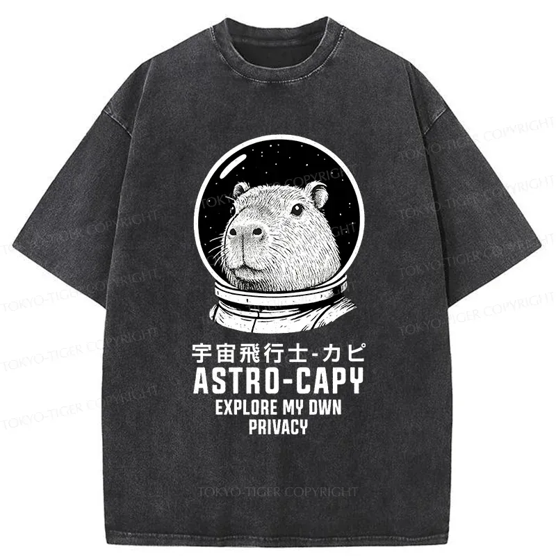 Tokyo-Tiger Astronaut Capybara Washed T-Shirt
