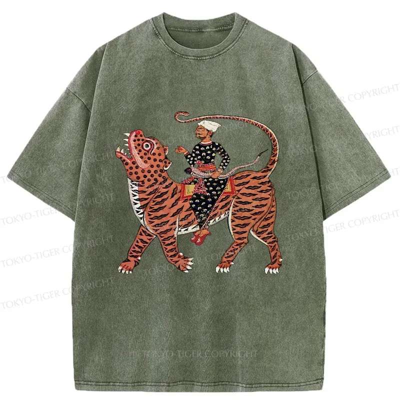 Tokyo-Tiger Man Riding A Tiger Washed T-Shirt