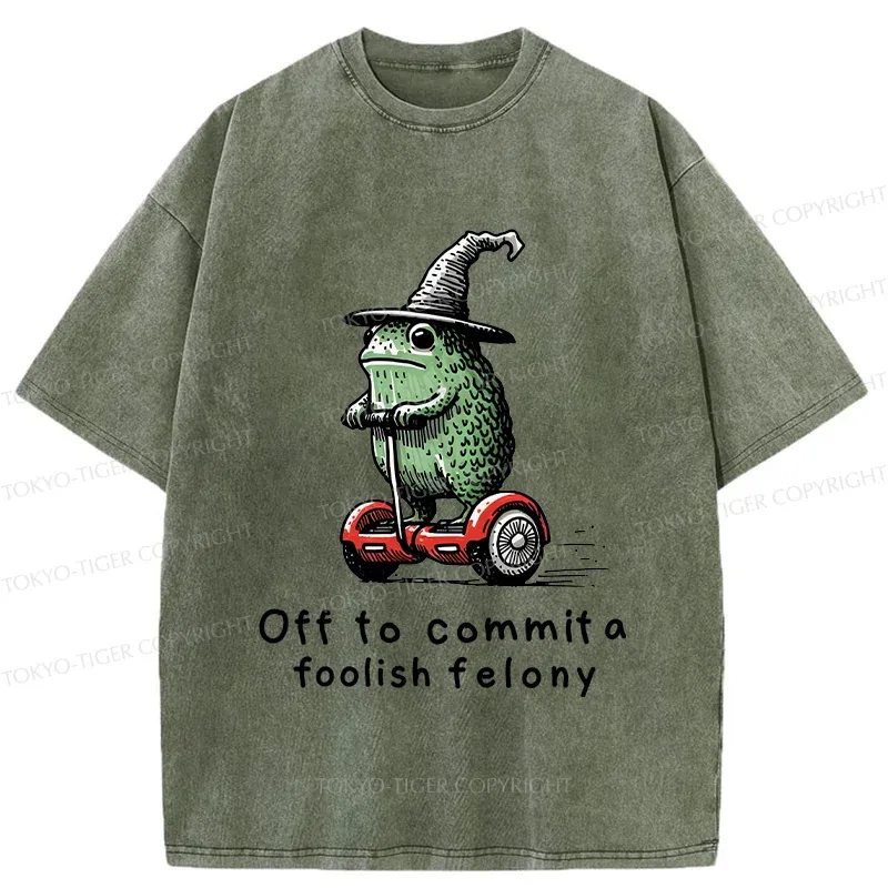 Tokyo-Tiger Japan Frog Riding A Balance Scooter Washed T-Shirt