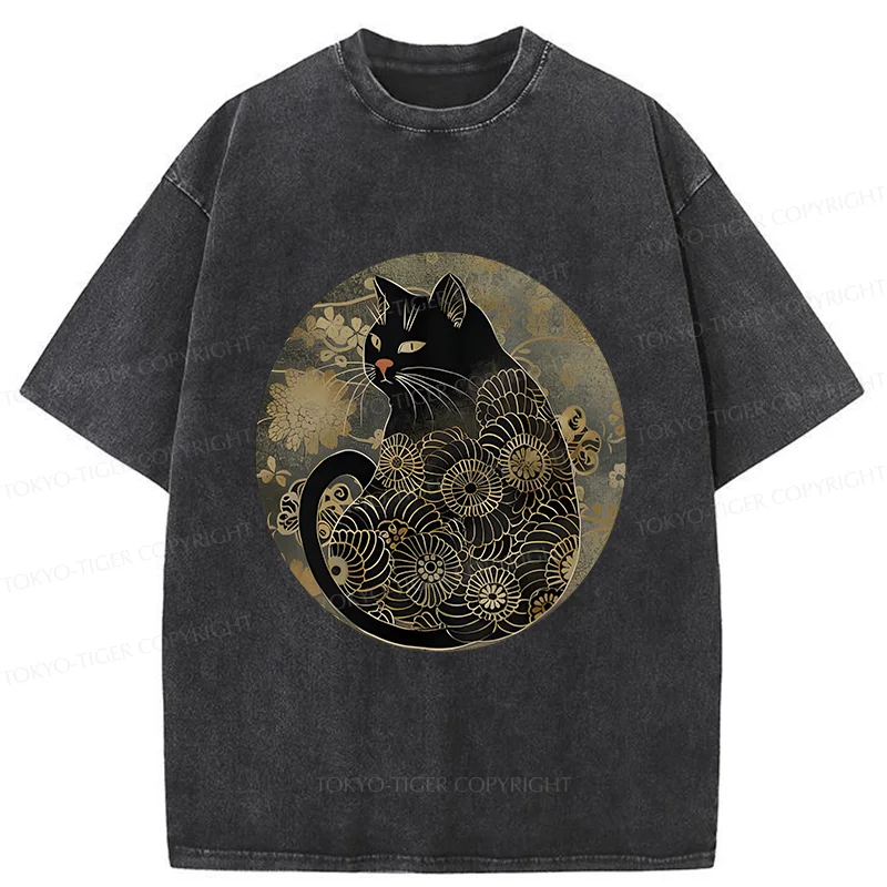Tokyo-Tiger Vintage Art Cat Washed T-Shirt