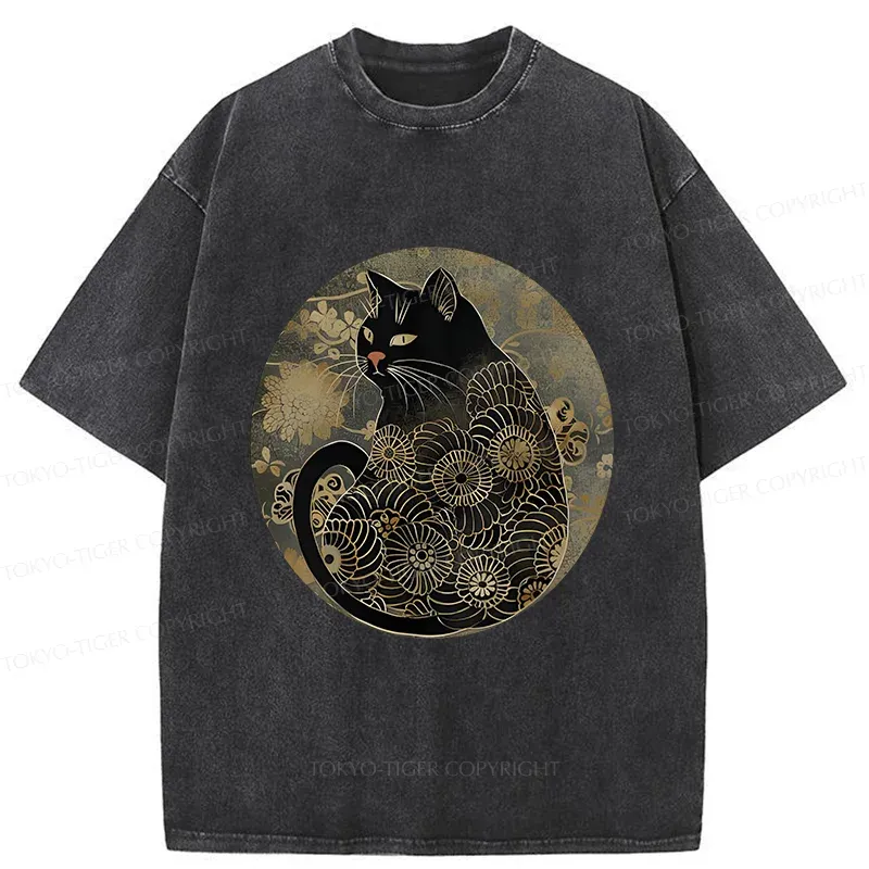 Tokyo-Tiger Vintage Art Cat Washed T-Shirt