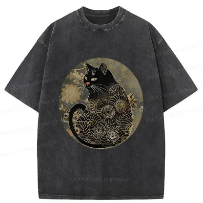 Tokyo-Tiger Vintage Art Cat Washed T-Shirt