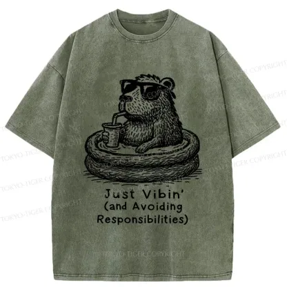 Tokyo-Tiger Capybara On A Bathing Vacation Washed T-Shirt