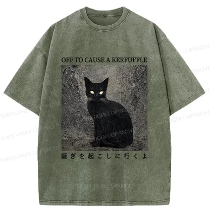 Tokyo-Tiger Cat Lurking In The Dark Washed T-Shirt