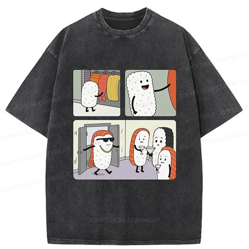 Tokyo-Tiger Sushi At The Party Washed T-Shirt