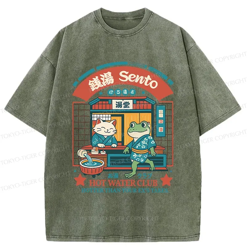 Tokyo-Tiger Animal Hot Spring Shop Washed T-Shirt