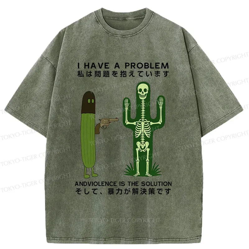 Tokyo-Tiger Cactus Attack Washed T-Shirt
