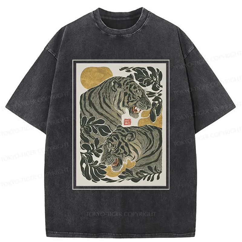 Tokyo-Tiger Woodcut Tiger Washed T-Shirt