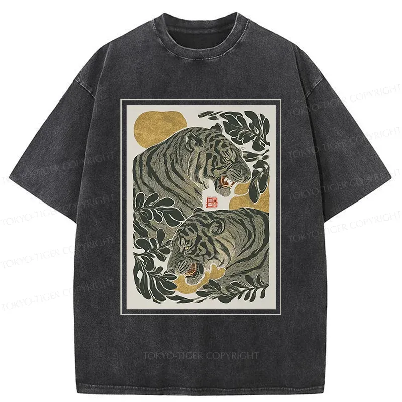 Tokyo-Tiger Woodcut Tiger Washed T-Shirt