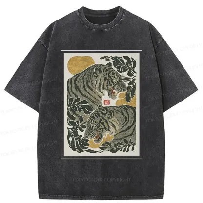 Tokyo-Tiger Woodcut Tiger Washed T-Shirt