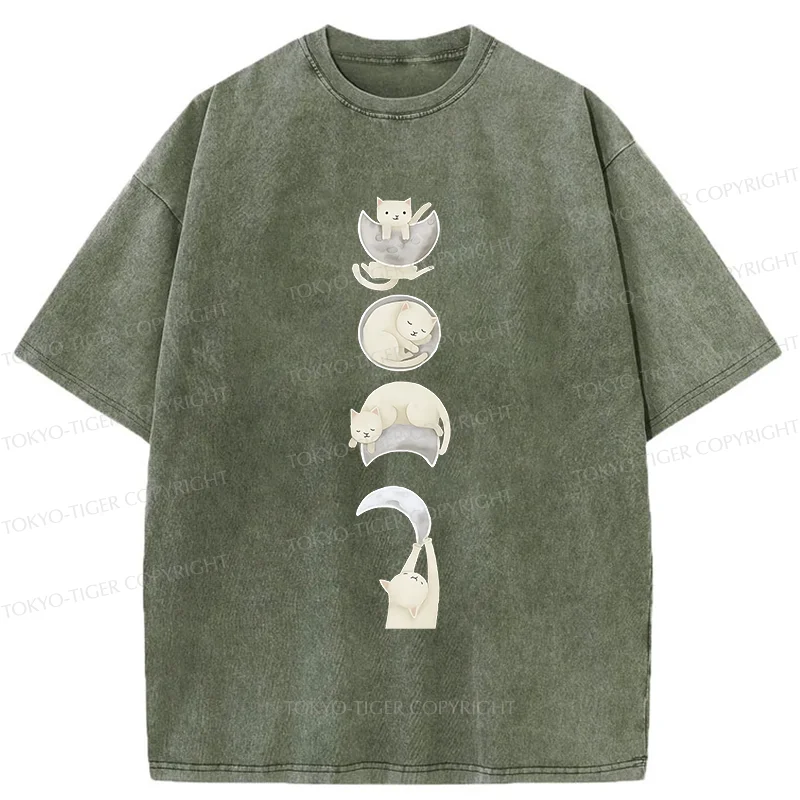 Tokyo-Tiger Cat And Moon Washed T-Shirt