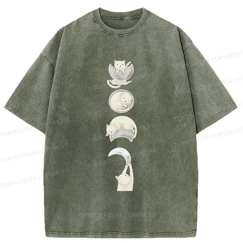 Tokyo-Tiger Cat And Moon Washed T-Shirt