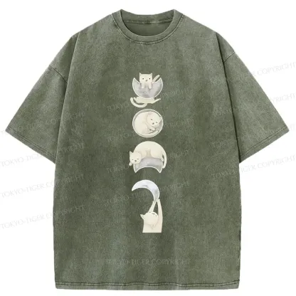 Tokyo-Tiger Cat And Moon Washed T-Shirt