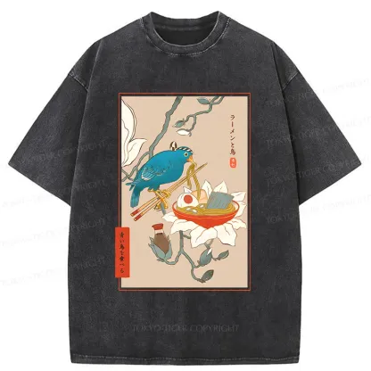 Tokyo-Tiger Bird Eating Ramen Washed T-Shirt