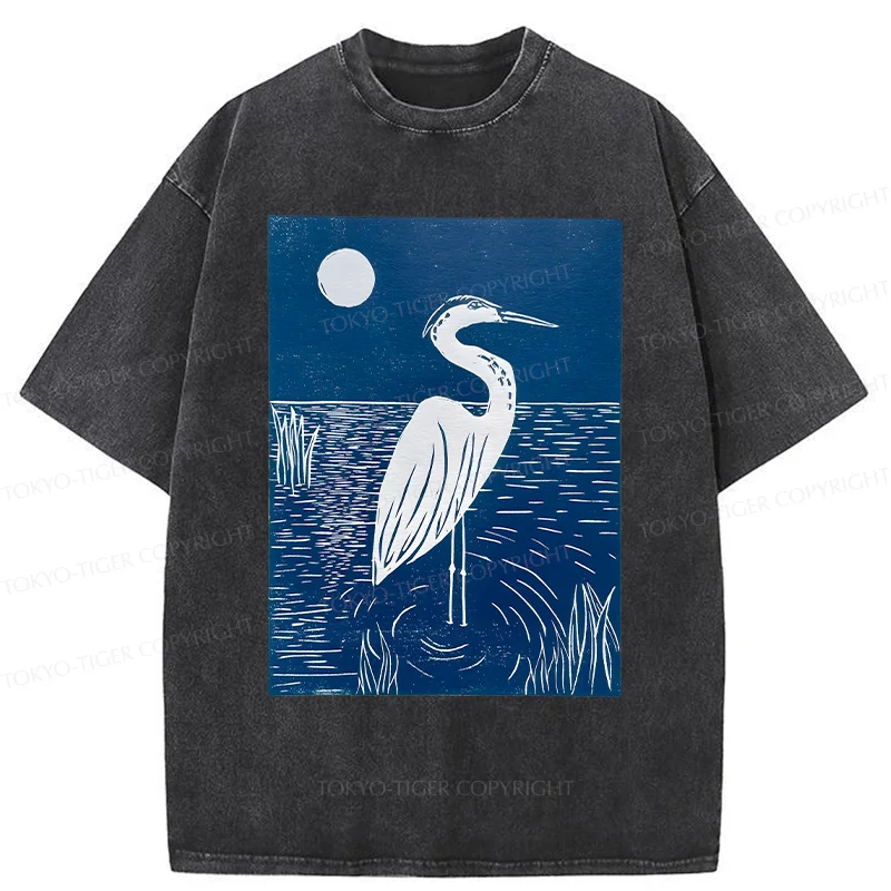 Tokyo-Tiger Woodcut Crested Lbis Washed T-Shirt