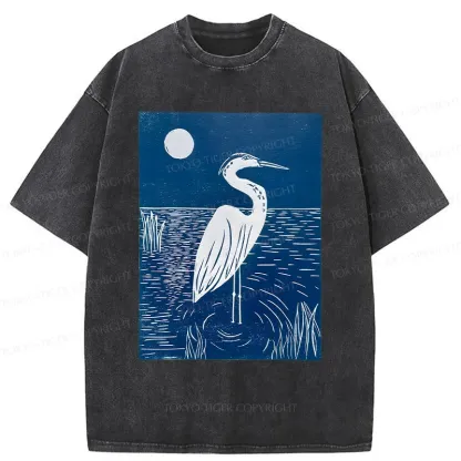 Tokyo-Tiger Woodcut Crested Lbis Washed T-Shirt