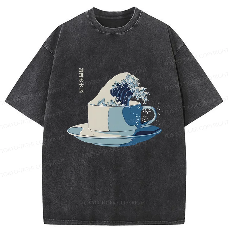 Tokyo-Tiger Retro Teacup Wave Washed T-Shirt