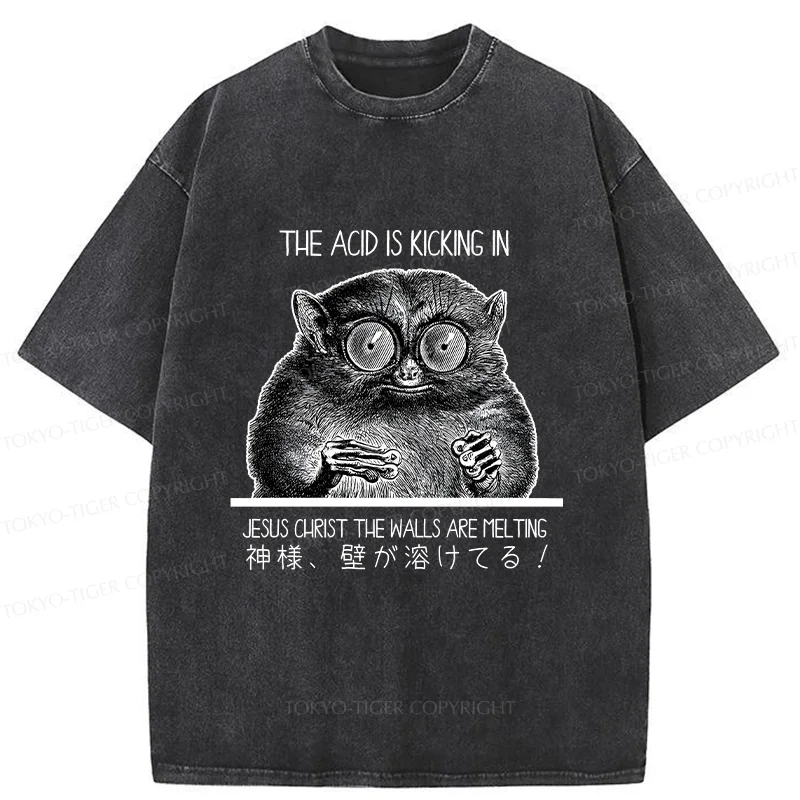 Tokyo-Tiger Tarsier Funny Washed T-Shirt