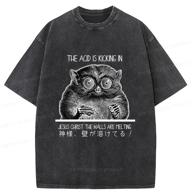Tokyo-Tiger Tarsier Funny Washed T-Shirt