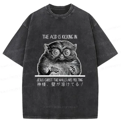 Tokyo-Tiger Tarsier Funny Washed T-Shirt