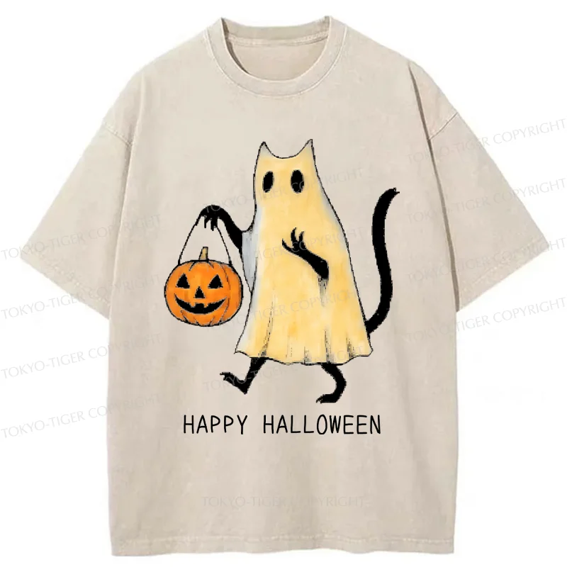 Tokyo-Tiger Halloween Cat Soul Washed T-Shirt