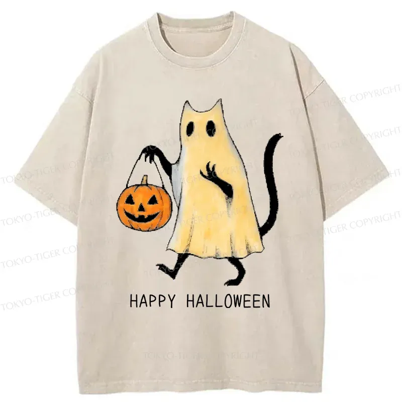 Tokyo-Tiger Halloween Cat Soul Washed T-Shirt