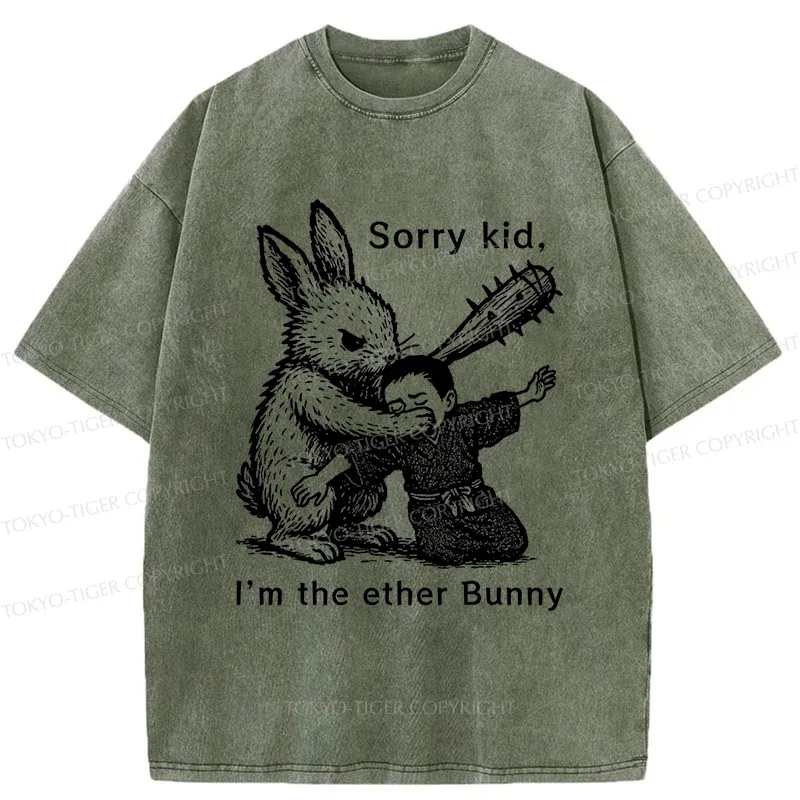 Tokyo-Tiger Bad Rabbit Funny Washed T-Shirt
