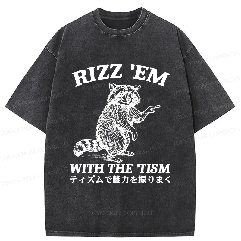 Tokyo-Tiger Funny Raccoon Charm Washed T-Shirt
