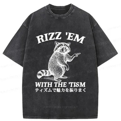 Tokyo-Tiger Funny Raccoon Charm Washed T-Shirt