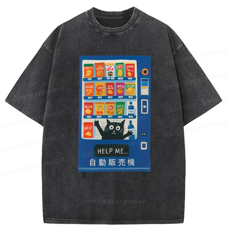 Tokyo-Tiger Cat Trapped In A Vending Machine Washed T-Shirt