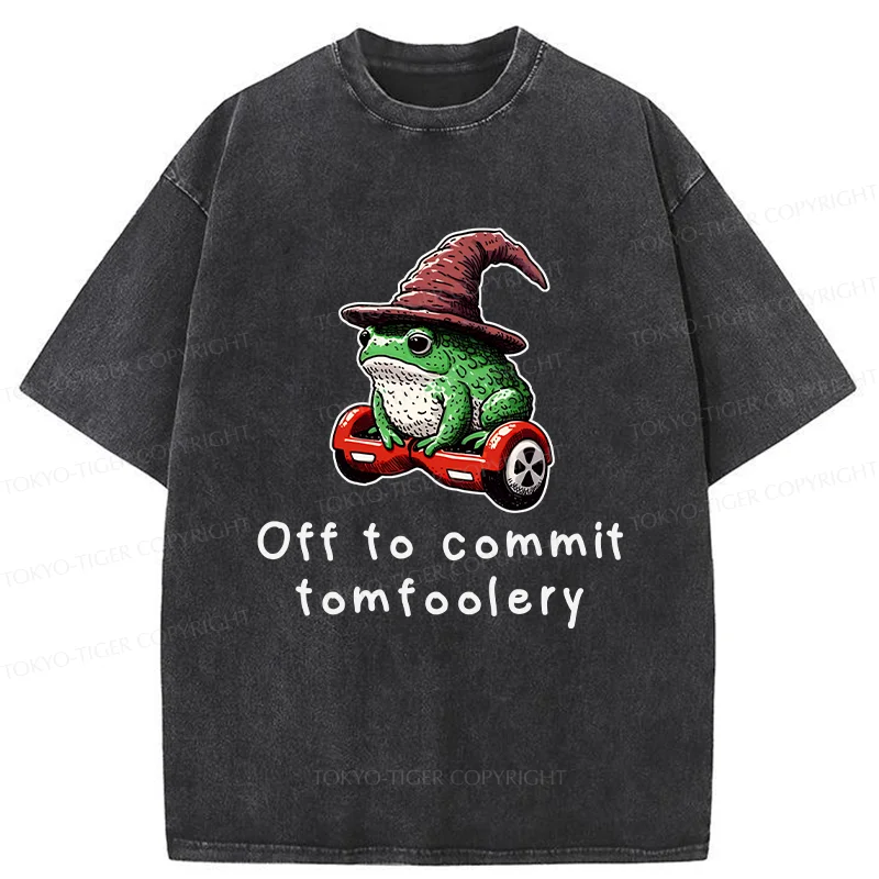 Tokyo-Tiger Japanese Frog Riding A Balance Scooter Washed T-Shirt
