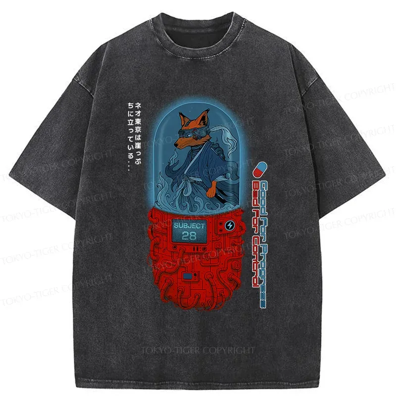 Tokyo-Tiger Fox Samurai Washed T-Shirt