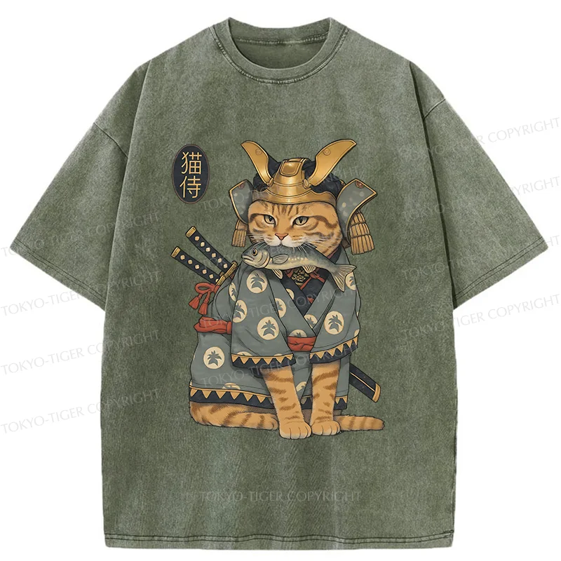 Tokyo-Tiger Cat Japanese General Washed T-Shirt